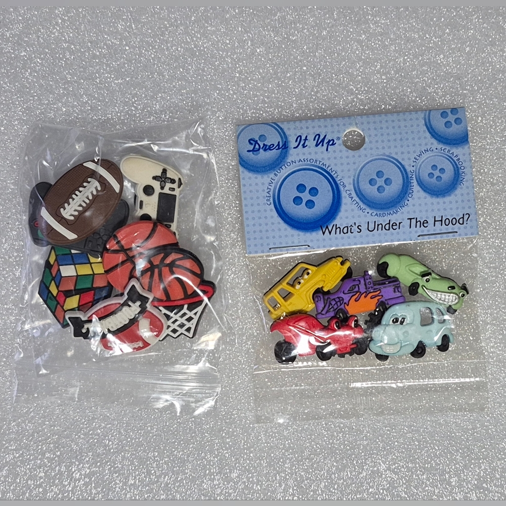 Dress it Up Bumper Cars Plastic Buttons/Cupcake Toppers&Sports-Game Shoe Charms